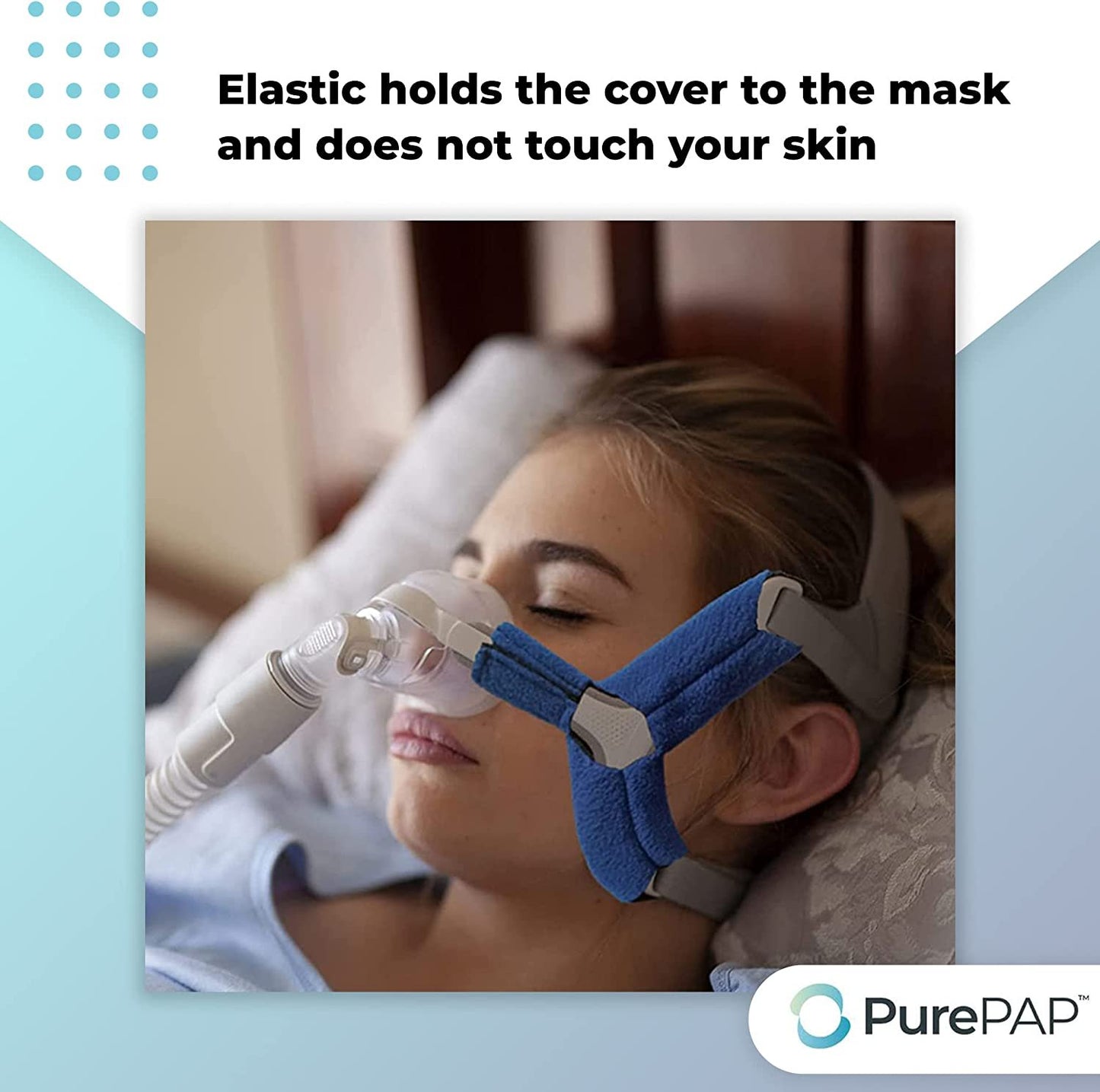 PurePap CPAP Strap Covers (2 Pack) – Wisp Style Universal CPAP Head Strap - Compatible with Respironics CPAP Supplies to Prevent Rashes – Velcro Closing Nasal CPAP Mask Strap for Better Sleep (Blue)