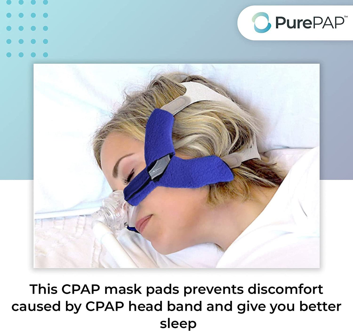 PurePap CPAP Strap Covers (2 Pack) – Wisp Style Universal CPAP Head Strap - Compatible with Respironics CPAP Supplies to Prevent Rashes – Velcro Closing Nasal CPAP Mask Strap for Better Sleep (Blue)