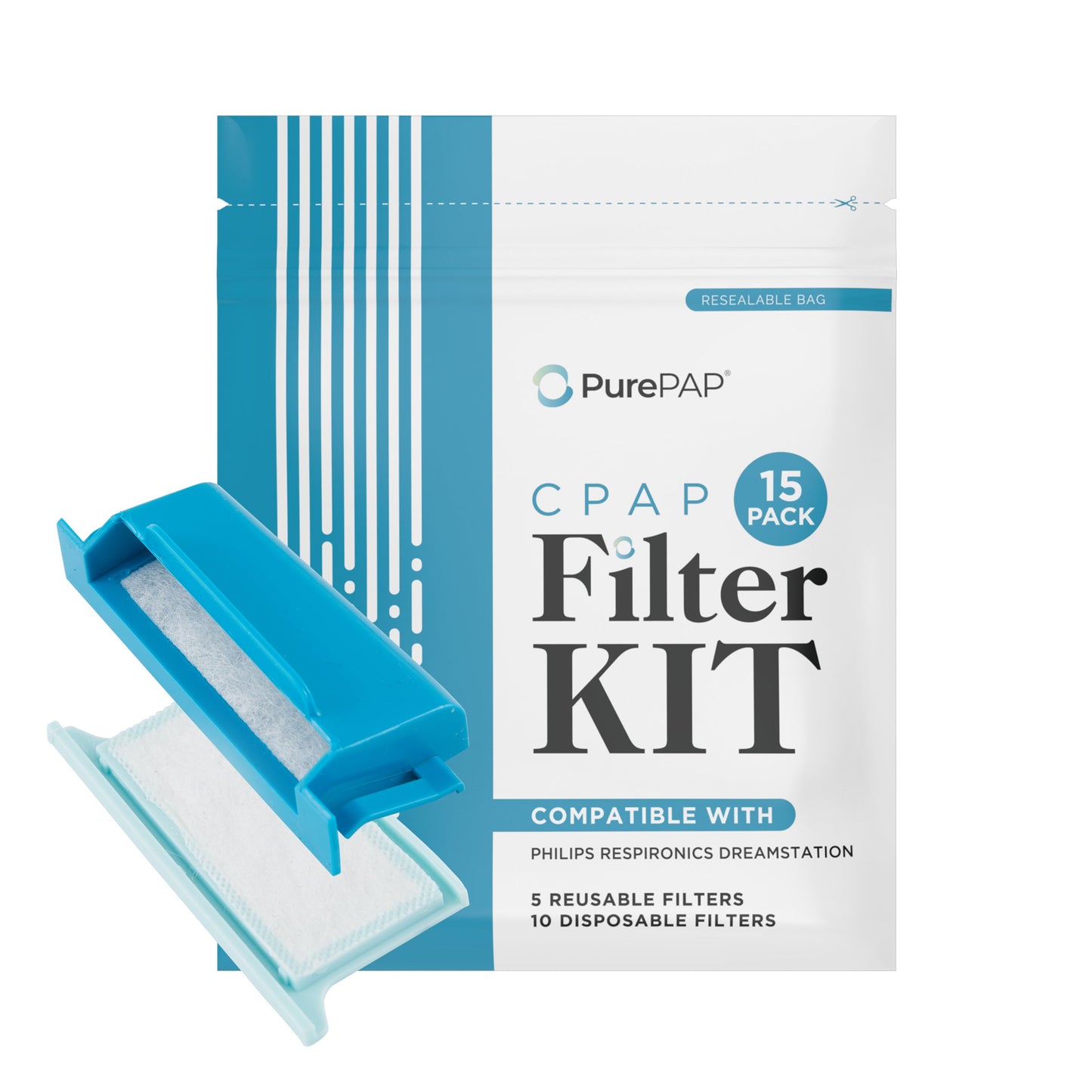 PurePAP CPAP Machine Filter Kit - Compatible with Respironics Dreamstation 1-15 Pack USA Made CPAP Supplies - Premium CPAP Filters - 5 Reusable 10 Disposable