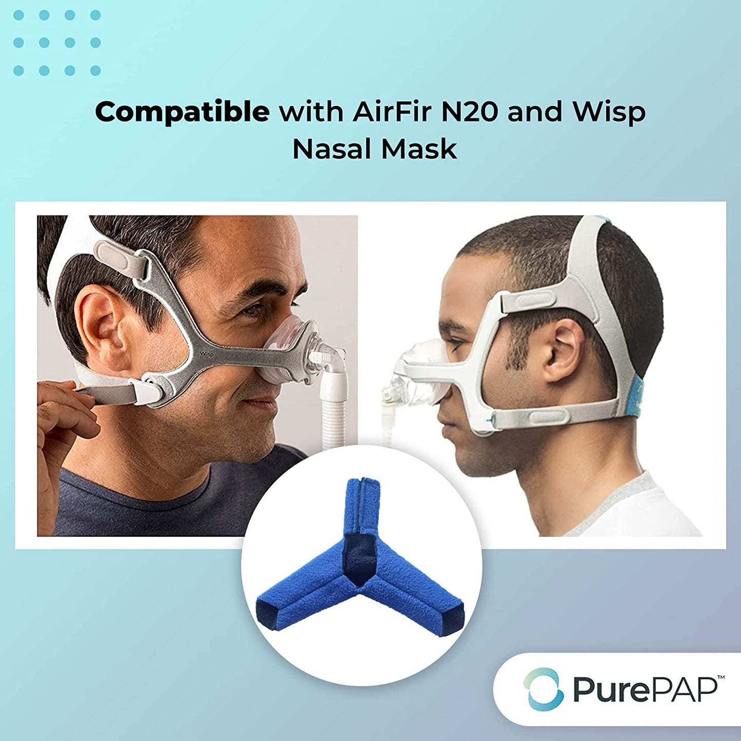 PurePap CPAP Strap Covers (2 Pack) – Wisp Style Universal CPAP Head Strap - Compatible with Respironics CPAP Supplies to Prevent Rashes – Velcro Closing Nasal CPAP Mask Strap for Better Sleep (Blue)